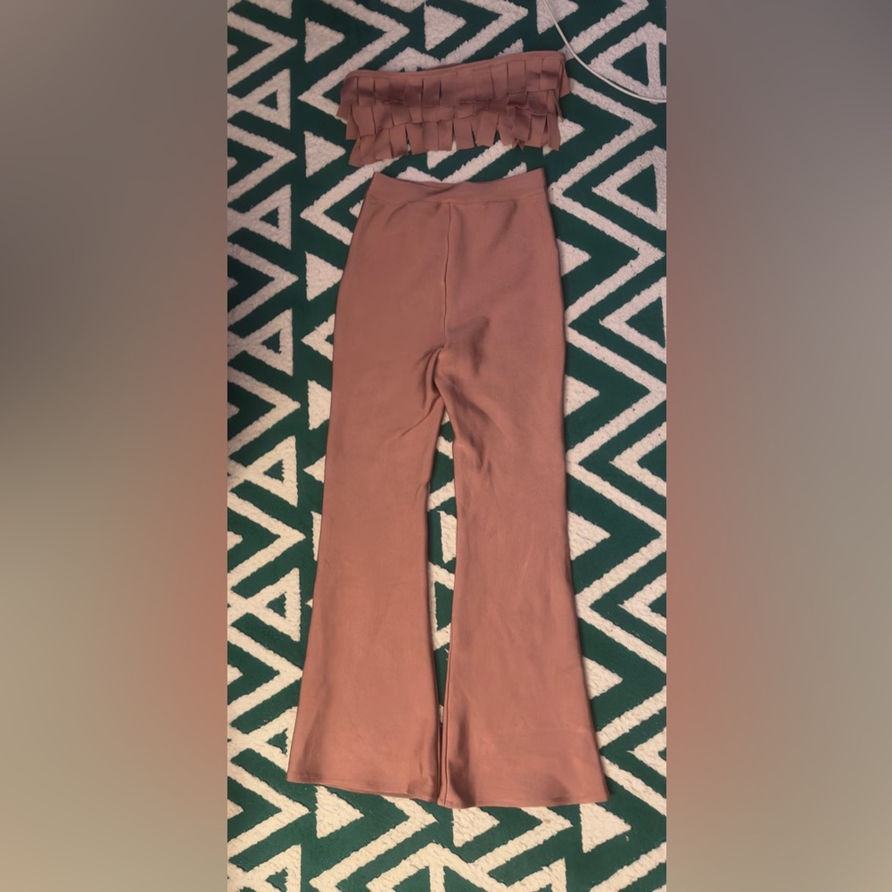 Women's Tan Pants & Ruffle Top Set